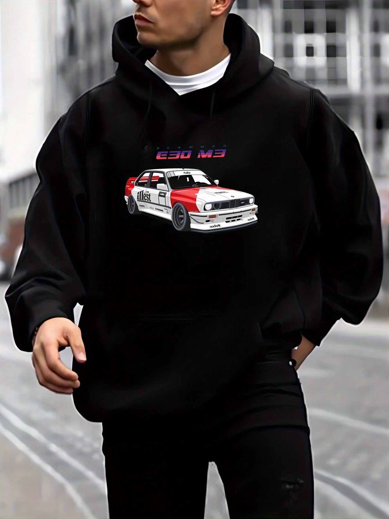 BMW E30 Print Men's Hoodie, Casual Long Sleeve