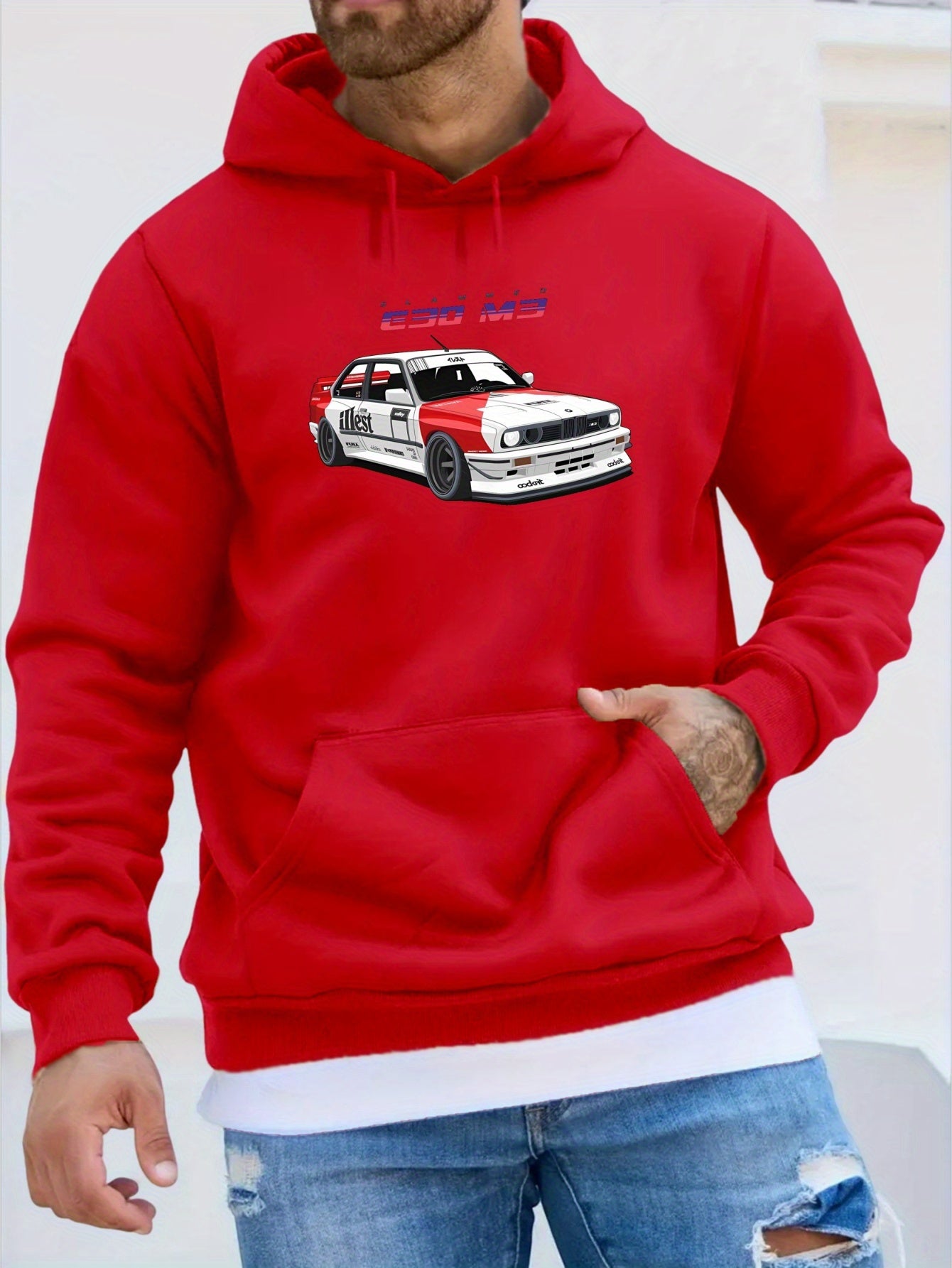 BMW E30 Print Men's Hoodie, Casual Long Sleeve