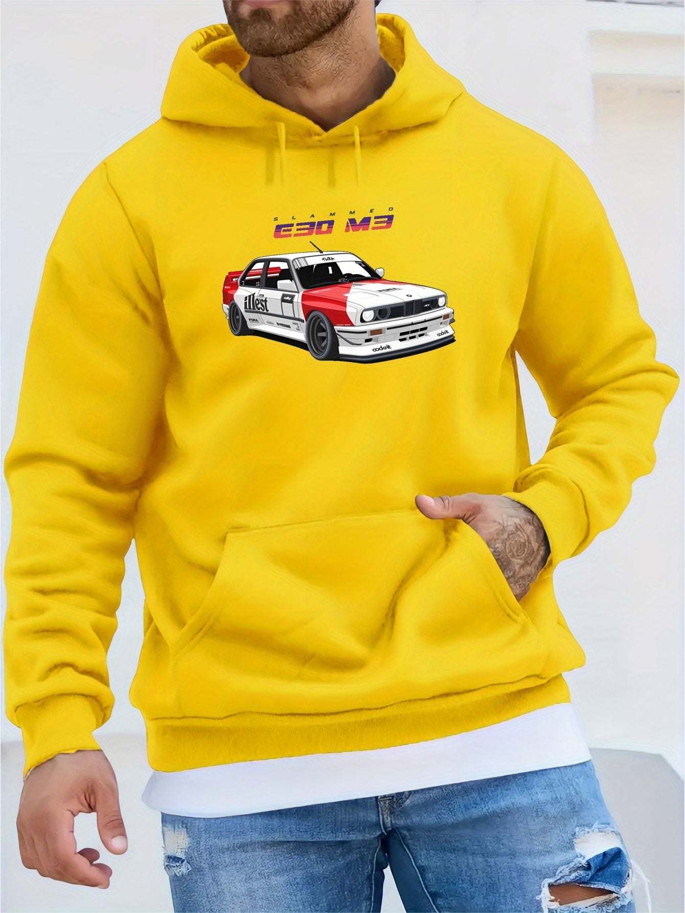 BMW E30 Print Men's Hoodie, Casual Long Sleeve